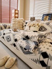 1 件厚毛绒沙发垫套，现代简约防滑保暖沙发座垫，防尘可洗沙发套，黑色简约柔软不褪色不脱落卧室装饰宠物友好保护套，可调节适用于转角沙发、卧室、办公室、客厅组合家具、1/2/3/4 座沙发 - 黑色 - 查看 6