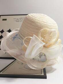 1 peça chapéu para mulheres senhoras organza fascinator páscoa chá festa nupcial igreja domingo chapéu de sol