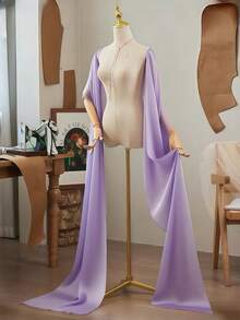 1 件女士长披肩，有淡紫色、粉色、白色、黑色、红色可选，优雅的婚礼披肩，面纱围巾适合婚礼、宴会、表演、派对、旅行摄影道具、婚纱配饰、节日装饰、韩国复古风格长雪纺围巾、婚纱、旗袍外套披肩 - 彩色 - 查看 14