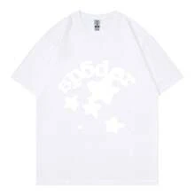 SP5DER 2025 Summer New Simple T-Shirt, 100 Percent Cotton Loose Comfortable Tees, Graphic T Shirts With  SP5DER Letters And Stars, Couples Matching Outfits - 白色 - 查看 1
