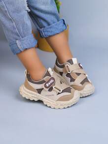 1 Pair All-Season Kids' Sports Shoes, Hook And Loop Design For Easy On/Off, Children Can Wear Them Independently, Thick Sole With Clear Tread For Stable Walking And Agile Running