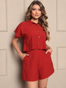 Linen Button Pocket Diary Set Summer Travel - 紅瓦 - 查看 2