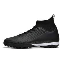 Zapatos de fútbol para hombres y mujeres, estudiantes y adultos, adecuados para césped artificial y natural, tacos largos AG, antideslizantes, tallas pequeñas y grandes, profesional, zapatos de fútbol de caña alta negros, juventud en stock, zapatos de partido - Negro - Ver 1