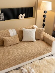 1 件牛奶丝绒格子沙发垫套，适合所有季节，简约清新沙发套，适用于 1-4 人座沙发、L 型沙发、装饰沙发、沙发保护套、防滑、防尘、防猫抓，适用于客厅、卧室、书房、办公室、俱乐部、户外、宠物友好型 - 咖啡棕 - 查看 4