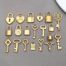 2pcs Stainless Steel Lock Heart Charms Metal Key Charms Padlock Charm Pendants Jewelry Findings Making Accessory For DIY Necklace Bracelet Earrings - Gold - View 9