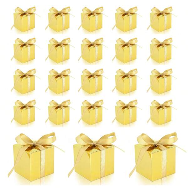 20/50 piezas Cajas de papel para recuerdos de boda, Cajas de dulces cuadradas de 2 x 2 x 2 pulgadas de color dorado para Navidad con cinta, Cajas de regalo cuadradas vacías con tapas, Adecuadas para recuerdos de fiestas, baby shower, manualidades nupciales, entretenimiento de invitados, fiestas festivas, Navidad, Halloween, empaque de dulces pequeños Cajas de regalo cuadradas
