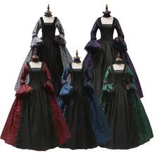 Costume Dress For The Medieval Court Revival Featuring Floral And Bird Patterns, Multi-Color Ruffled Sleeves And Square Neckline, Long Style, Formal Party Princess Elegant Dress, Suitable For Halloween, Renaissance Carnival, Wedding, And Female Historical Role-Playing With Pleated Lace Edge Umbrella Skirt - 墨綠色 - 查看 1