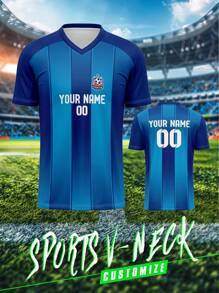 Personalisiertes Trikot, Barcelona, atmungsaktiv, schnelltrocknend 210g Frühling/Sommer Einzelteil Top, Unisex Sportteam Club Training V-Ausschnitt Fußballtrikot mit vorne und hinten bedrucktem Namen, Nummer, Logo, bequeme Passform für Alltag, Lässig, Party