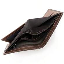 Portafoglio corto opaco da uomo. Borsa pieghevole a tre ante con grande capacità. Portamonete. Molteplici slot per carte di credito. Portafoglio con cerniera per uomo