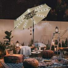 9ft Solar LED Outdoor Market Tilt Patio Umbrella, Beige - 淺褐色的 - 查看 6