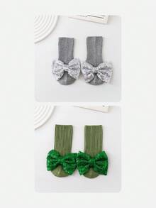 Wrenababy 女童百搭舒适袜子，可爱蝴蝶结设计公主风格防滑圆点抓地袜，适合幼儿和婴儿，适合春秋季