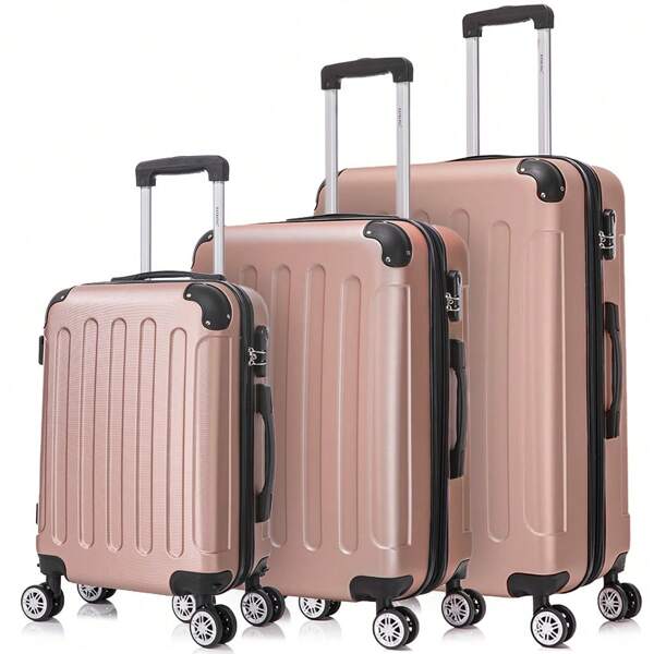 Valigia da cabina in ABS, media/grande, con 4 ruote girevoli a 360 gradi, con serratura digitale, bagaglio rigido e manico telescopico, impermeabile, durevole, ideale per viaggi di affari e vacanze. Disponibile nei colori: giallo, blu navy, menta, viola, nero, argento, rosso, rosa, oro rosa, turchese e verde.