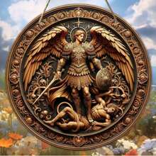 1 Piece, Vintage Style St. Michael's Archangel Wooden Welcome Sign, 2D Multi-Purpose Wall Decoration, Suitable For Front Doors And Porches, Perfect For New Home Gifts And Art Wreath Center Decoration,Home Decor ,Room Decor,Wall Decor Birthday Graduation - Multicolor - View 6