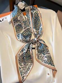 1 件女士马车印花时尚风格真丝围巾女士头巾、发带、头带，非常适合装扮您的外观