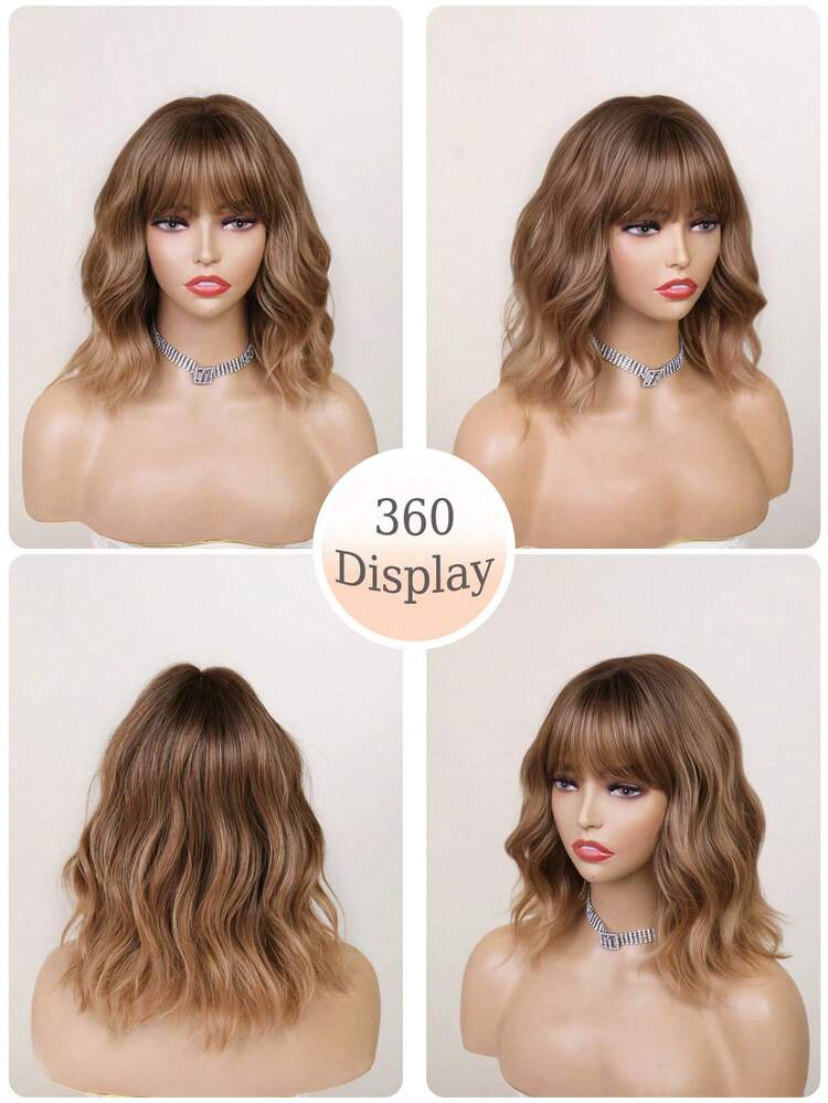 Honey Brown Good Quality Synthetic Wigs 14 Inch Short Water Wave Wigs Daily Party Cosplay Use - Bronze - View 7