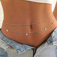 1pc Silver Simple Sexy Transparent Rhinestone Waist Chain, Crystal Bikini Body Chain - Silver - View 10