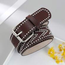朋克风格铆钉针扣 PU 腰带 - 男女通用，高端感，嘻哈金属裤腰带 Cinturones 女士腰带 女士腰带