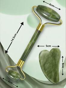 Natural Jade Roller Set, Jade Face Roller For Women, Rose Quartz Facial Massage Roller, Gua Sha Jade Roller, Beauty, Skincare, Spa, Self-Care, Skincare Tools, Facial Care, Beauty Therapist Supplies, Massage, Facial Massage Tools, Facial Roller - Green - View 7