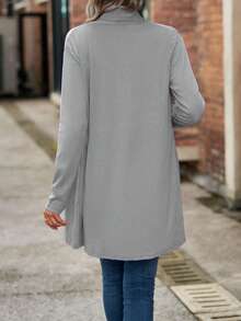 Women Long Sleeve Cardigan Open Front Solid Ladies Jacket Fall Tops For Casual Daily - Light Grey - View 6