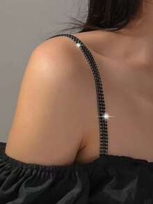 1pc Women's Sparkly Rhinestone Strap Elegant Copper Body Chain, Sexy Invisible Bra Strap Lingerie Accessory, For Rave - Silver - View 17