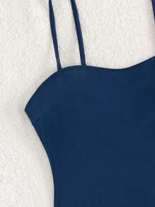 一套罗纹吊带背心和印花泳裤，高弹力，不透光，可机洗 - 女士时尚泳装 - 藏蓝色 - 查看 7