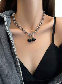 1 件女士樱桃项链，深色风格复古锁骨链吊坠项链，颈链 - 彩色 - 查看 1