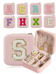 1 件多功能 Ins 风格便携式珠宝收纳盒，带拉链，天鹅绒和 PU 材质，多层，可容纳戒指、耳环、项链和其他配饰，适合女士返校收纳整理器旅行必需品返校宿舍收纳秋季装饰 - 粉色 - 查看 11