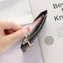 Cartera mini minimalista acolchada - Bolsa de identificación con múltiples ranuras para tarjetas y soporte para identificación, monedero con cremallera, cuero sintético color tostado - Verde - Ver 4