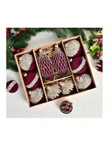 Christmas Tree Hanging Ball Set Of 10 8cm Large Velvet Christmas Decorations, Christmas Home Decoration, Plush Ball Christmas Tree Decorations, Birthdays, Parties, Stairs, Decorative Pendants, Festival Decoration Supplies Winter Room Decor Christmas Decorations Home Christmas Gifts Christmas Decor - Multicolor - View 11