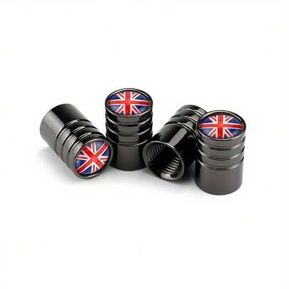 4pcs UK Flag Aluminum Alloy Valve Caps - Stylish Black With Union Jack Design For Bikes, Motorcycles & Cars - Fits Mini Cooper, Countryman, R55, R56, R60, F55, F60, Vehicle Accessories | Stylish Valve Caps | Aluminum Alloy Caps, Car Tire Valve Caps