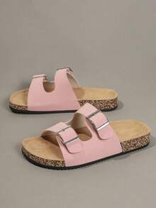 Papuci de damă cu cataramă la modă, din lemn moale, stil resort, sandale de plajă de vară, sandale casual pentru exterior cu curea pentru femei - Roz - Vizualizare 6