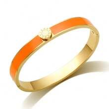 1 Set/4pcs New Fashion Roman Numeral Bangle Bracelet, Stainless Steel Resin Bracelet, Ring, Earrings, Gold Jewelry, Best Gift For Relatives And Friends - Orange Color - View 4