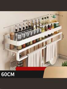 Kitchen Storage Rack, Wall Mounted For Kitchen, Bathroom, Balcony, Suitable For Kitchen, Bathroom, Toilet, Balcony, Made Of Aluminum Alloy, Sturdy And Durable, Anti-Moisture And Rust, Bottle And Can Storage Rack, Space Saving, Two Installation Methods, No Drill Required