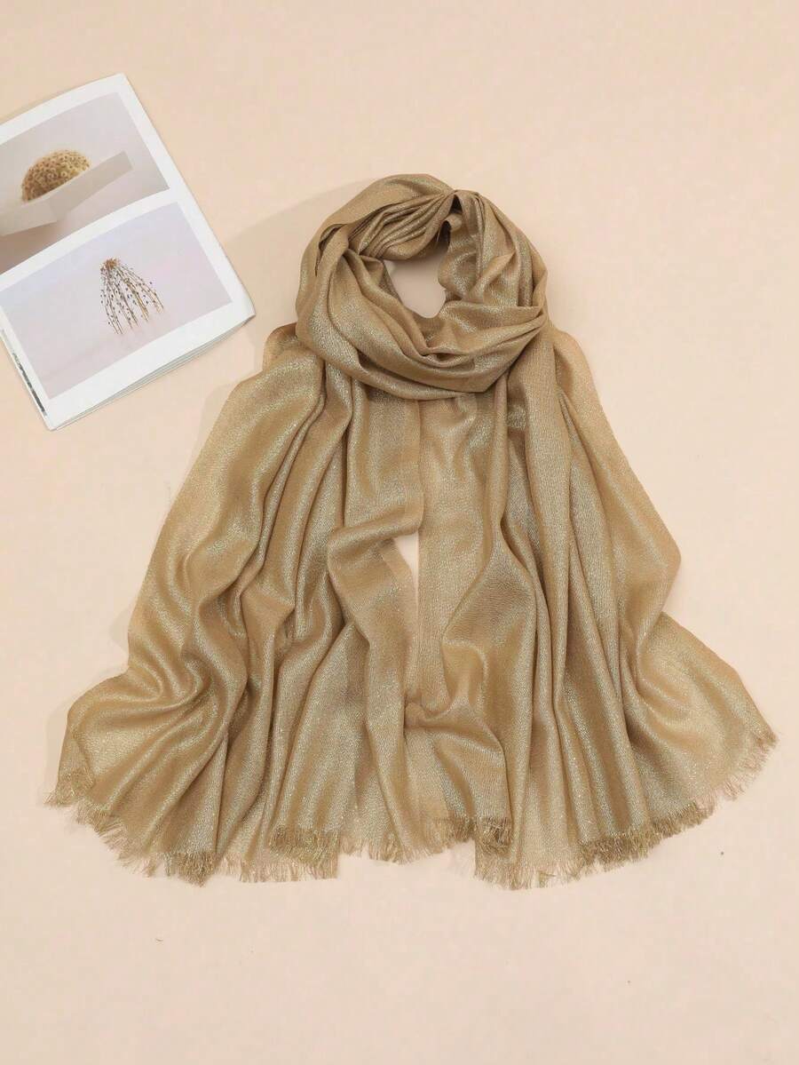 1pc Women's Solid Color Polyester Elegant Gold Thread Scarf, Suitable For Parties For Dress - Gold - View 1
