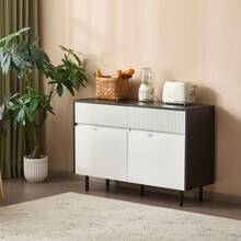 Mobiletto di archiviazione da 120 cm con cassetti scanalati, design bianco e nero, ripiani regolabili, 2 ante, credenza-buffet, organizer per cucina, soggiorno, sala da pranzo