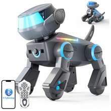 Robot Dog For Kids,Programmable Smart Robotic Dog With Multi-Color LED Eyes, Singing Dancing Rechargeable Remote Control Robot Pet Interactive Toy Christmas Gift For Boys & Girls Ages 3-8 - Grey - View 2