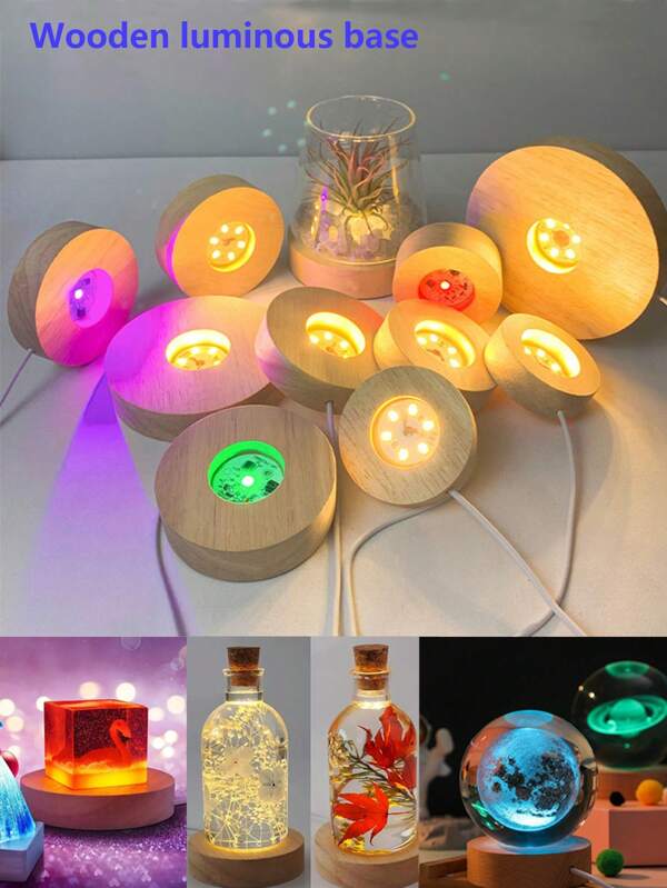 1 Peça Luz Noturna LED, Lâmpada USB, Luz de Decoração de Mesa, Base de Lâmpada LED de Madeira Iluminada, Porta USB, Base de Lâmpada de Decoração de Bola de Cristal DIY Criativa, Luz Noturna de Decoração de Resina Feita à Mão, Lâmpada de Presente Artístico