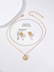 3 件时尚海滩风格金色金属贝壳吊坠项链、耳环首饰套装，适合女士 - 金黃色 - 查看 5