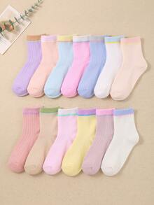10 Pairs Of Children's Random Macaron Color Matching Mid-Tube Socks For Daily Life And Outdoor Travel. Breathable And Versatile. The Fabric Is Soft And Comfortable. It Is Very Sweat-Absorbent And Deodorizing For The Back-To-School Season.Kids Socks - Multicolor - View 5
