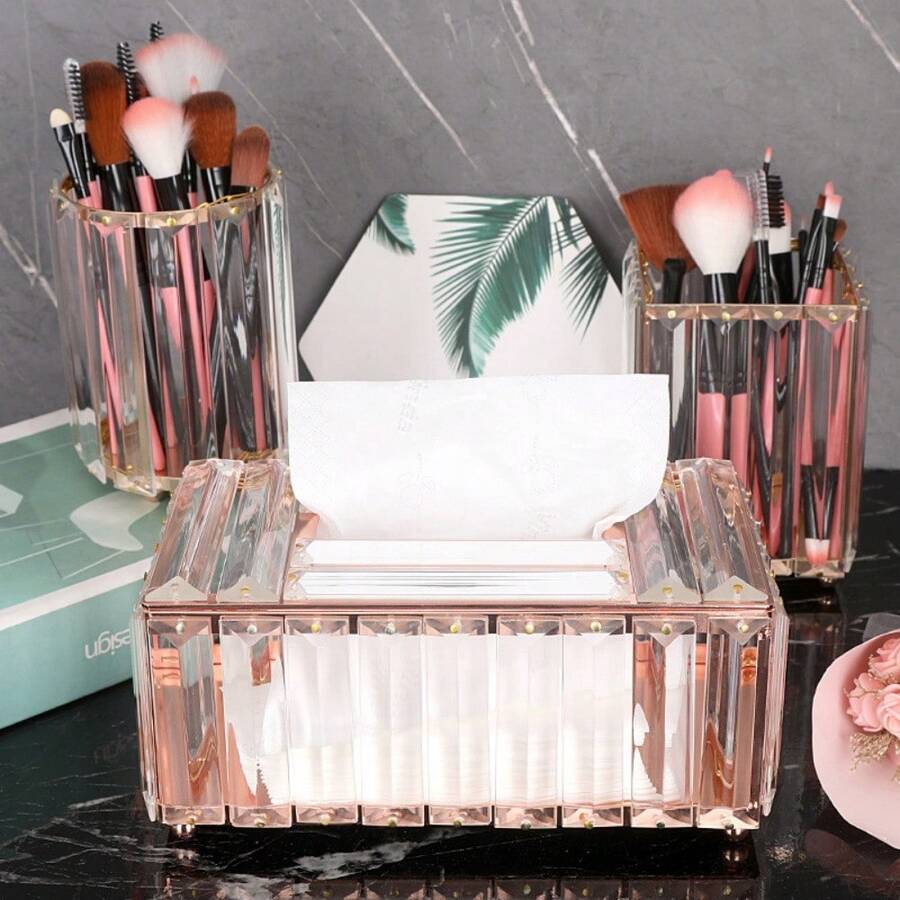 Elegante cubierta de caja de pañuelos de cristal dorado: rectangular, de acero inoxidable pulido, adecuada para tocador, baño, dormitorio, oficina en casa o decoración de bar, Halloween, decoración navideña