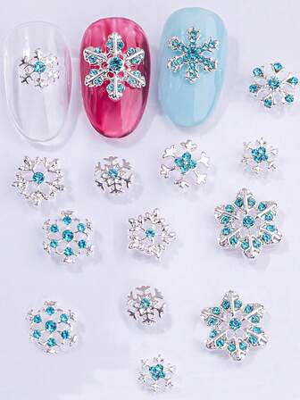 22 st. Julsnöflinga nagelkonst berlock 3D 2025 ny snöformad nageldekoration strass gör-det-själv julglitter nageltillbehör gör-det-själv nyår nageltillbehör