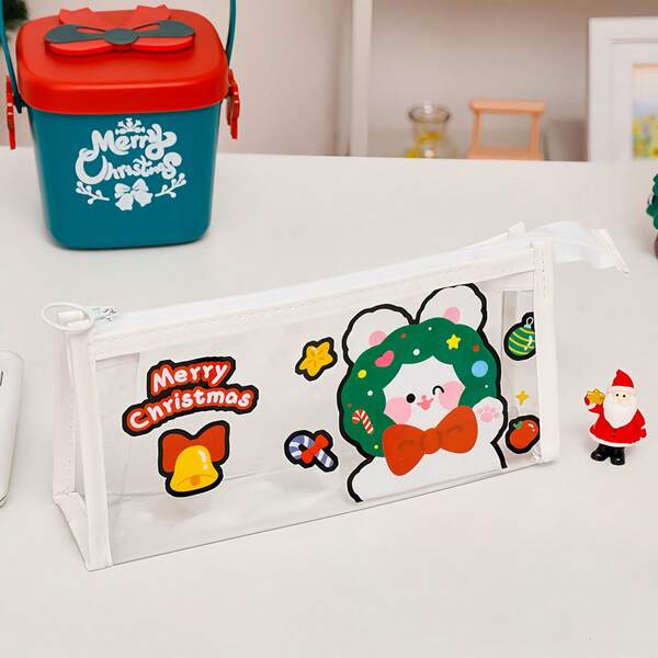 1pc Back To School/Christmas Transparent Pencil Case, Cute Highly Attractive Makeup Bag, Small Gift