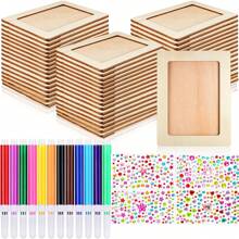 8/21/26pcs Set Children Painting Frame Craft Kit, Unfinished Wooden Frame Craft Set, DIY Painting Kit Includes Unfinished Wooden Frame, Colored Pens, Crystal Diamond Stickers, For Frame Decoration And Customized Art Projects, Vertical Desktop Display Frame, Unfinished Painting And Decorative Wooden Frame, Home Decor, Customized Art Projects, Custom Photo Display And Art Project Gift, Birthday, Graduation