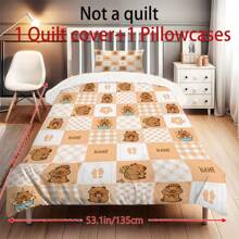 2/3pcs Personalize Name Capybara Cartoon Print Bedding Set, Bebed Comforter Set, With 1 Duvet Cover And 1-2 Pillowcases, King-Size Bedspread, Bed Sheet, Soft Skin-Friendly Polyester, Machine Washable, Dry Clean. It Is Suitable For Home And Bedroom Decoration,Personalized Gifts,Dorm Room Essentials College,Room Decor, Bedding Double, Room Decoration Stuff,Halloween.