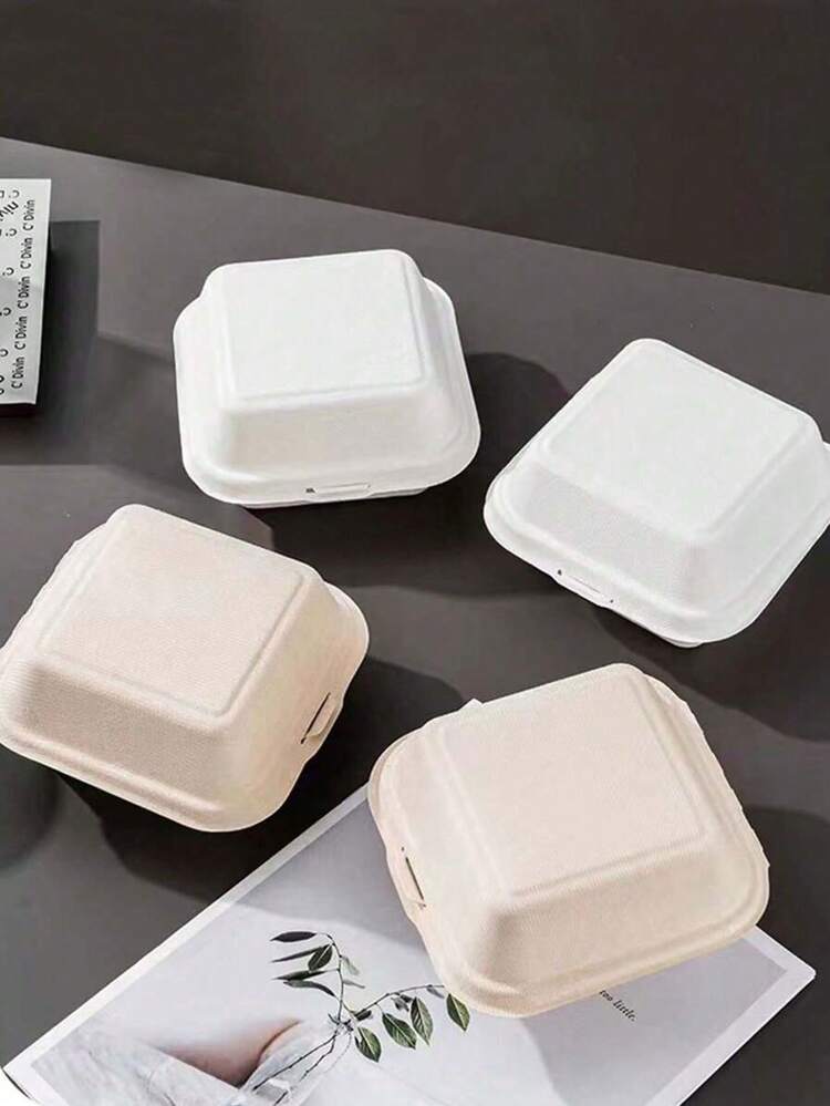 10pcs Lunch Boxes - Microwave Friendly, Square Pulp Food Containers Suitable For Burgers And Cakes, Burger Lunch Box, Croissant Cake Box - Multicolor - View 11