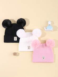 3 件套婴儿冬帽套装 - 适合幼儿男孩和女孩的柔软针织帽，保暖婴儿帽 - 彩色 - 查看 5