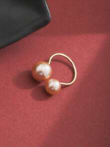 1 件简约珍珠开口戒指，适合女士，时尚风格