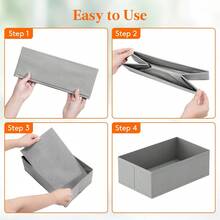 12 件装抽屉整理器、梳妆台内衣抽屉整理器、可折叠布艺衣柜整理器、储物抽屉隔板、宿舍必需品衣服、袜子、毛巾、领带浅灰色 - 灰色 - 查看 6