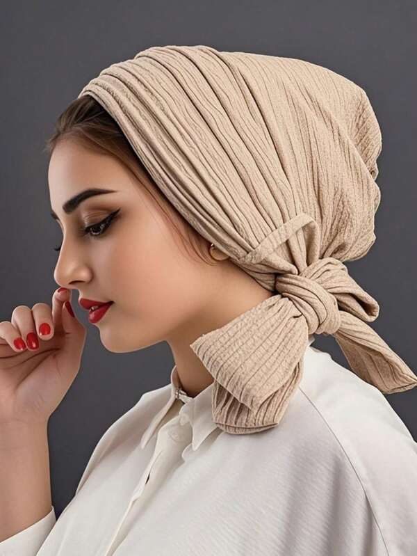 New Solid Color Elastic Headscarf Hat Baotou Hat, Fashionable And Versatile Ladies Pullover Hat, Wrinkled Cloth Long Tail Hat