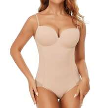 Built In Bra Women Shapewear Bodysuit Tummy Control Body Shaper Underwear Slimming Belly Abdomen Waist Compression Shelf Bra Tank Top - 米色 - 查看 7